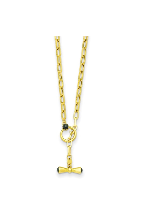 18K Yellow Gold Polished Sapphire Fancy Link Toggle Necklace for Mens 24"