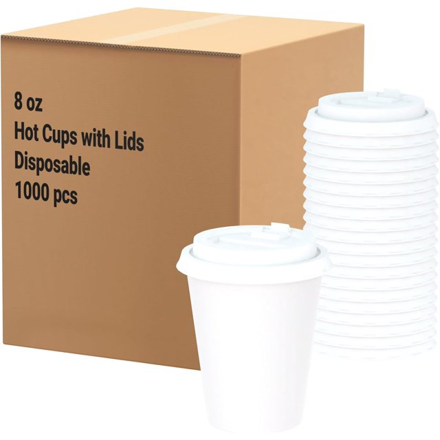 Auriga 8 oz Hot Coffee Cups with Lids Case of 1000 Cups and 1000 Lids