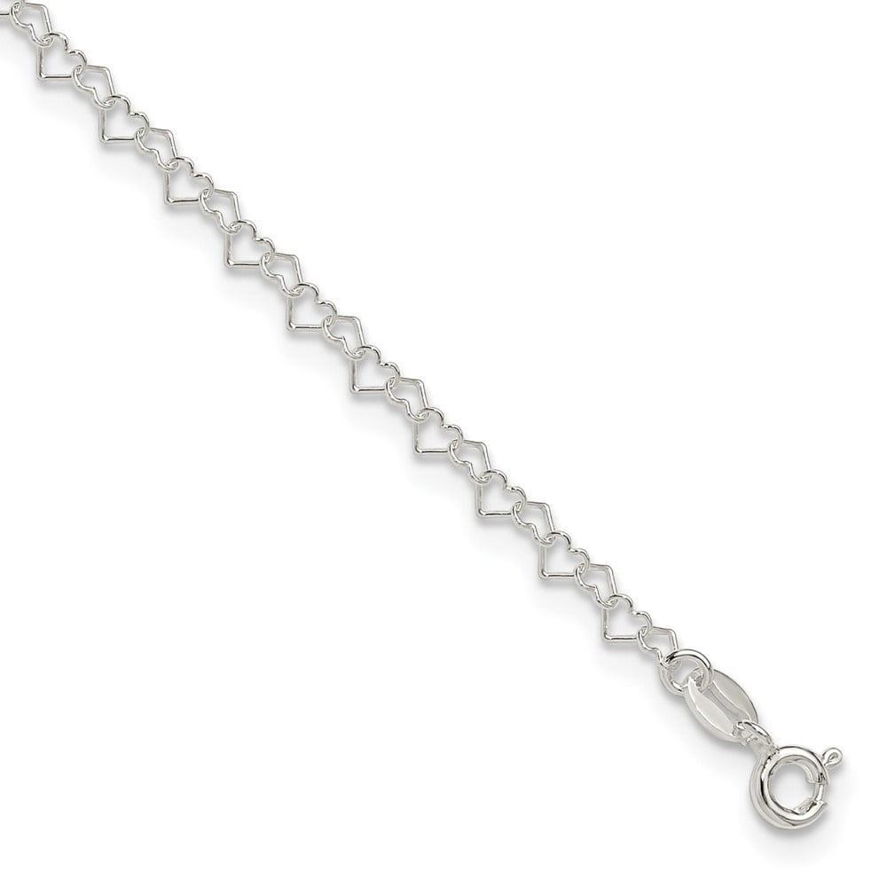 Auriga 925 Sterling Silver 0.5mm Fancy Heart Link Anklet 10inch for Women