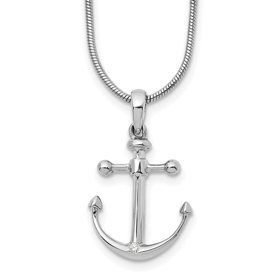 Auriga 925 Sterling Silver 1.3 mm Rhodium-Plated Diamond Anchor Necklace for Women 20"