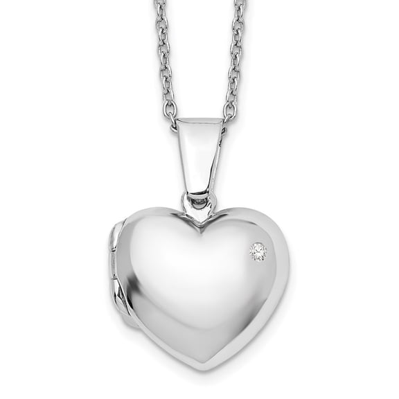 Auriga 925 Sterling Silver 1.6 mm Rhodium-Plated Diamond Heart Locket Necklace 20" for Women