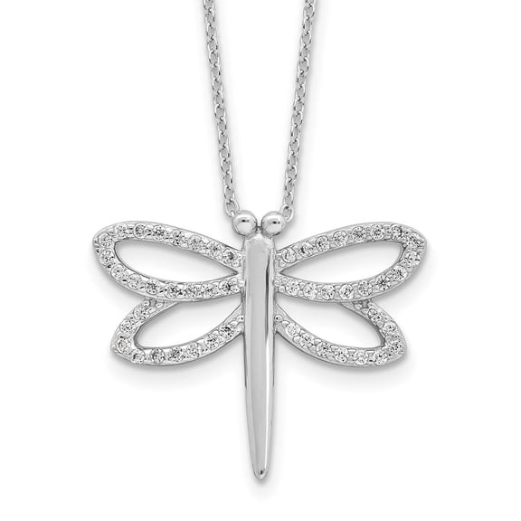Auriga Fine Jewelry 925 Sterling Silver 1 mm Rhodium-plated Brilliant-cut CZ Dragonfly Necklace for Women 20"