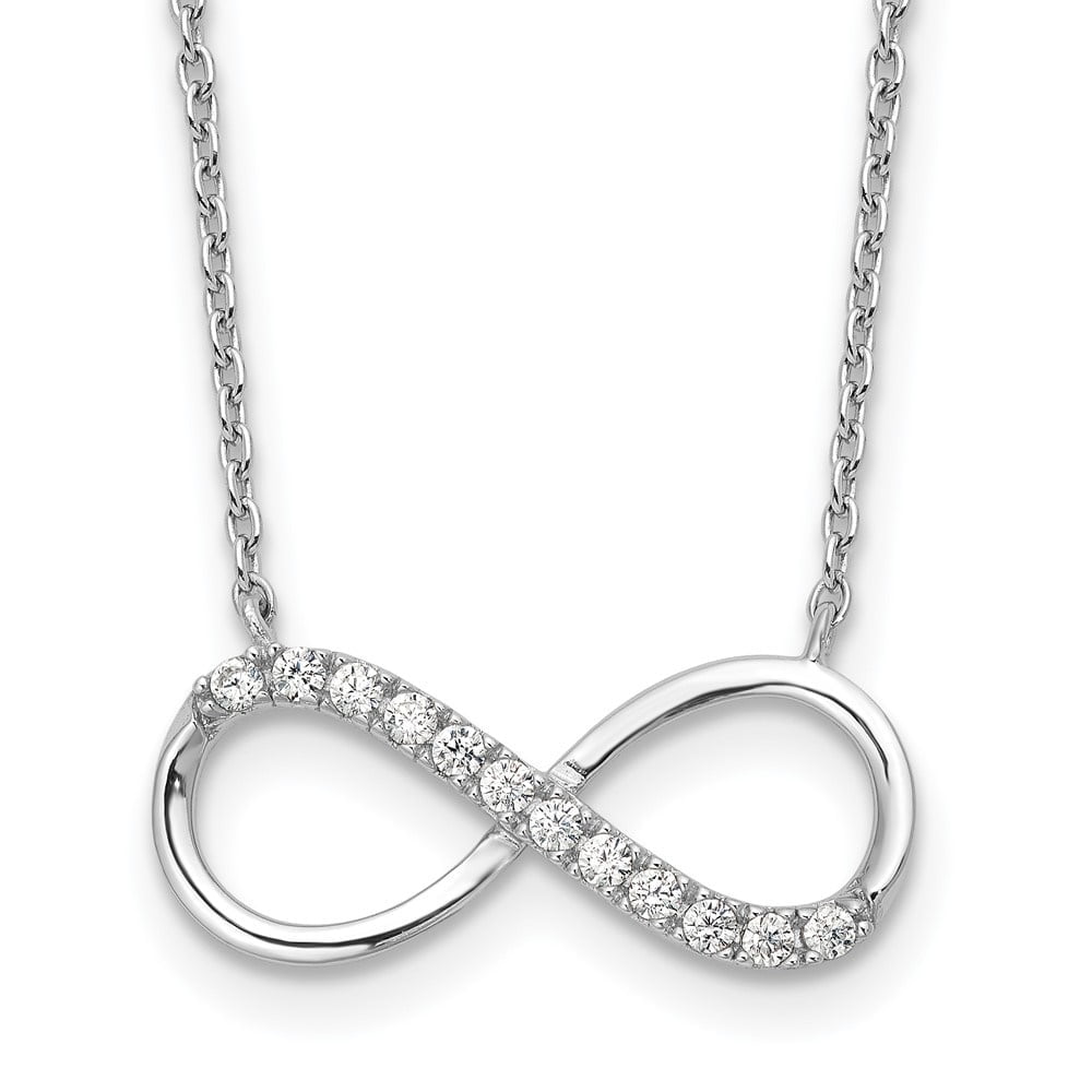 AURIGA 925 Sterling Silver 1 mm Rhodium-plated Brilliant-cut CZ Infinity Necklace for Women 18"