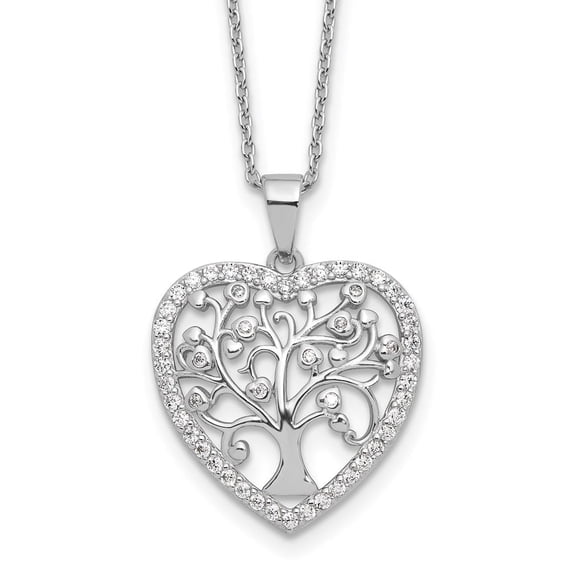 Auriga Fine Jewelry 925 Sterling Silver 1 mm CZ Tree of Life Heart Necklace 20" for Women
