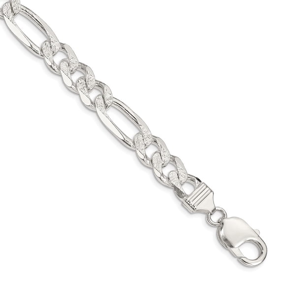 Auriga 925 Sterling Silver 10.5mm Flat Figaro Bracelet 8 inch for Women