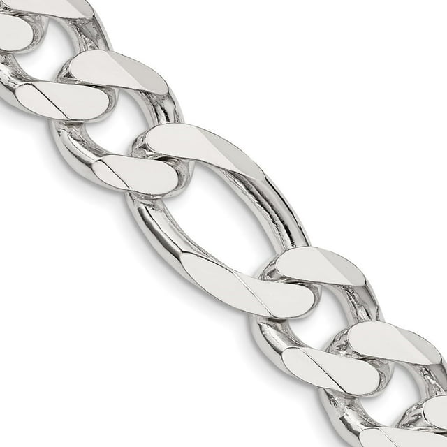 Auriga Fine Jewelry 925 Sterling Silver 13.5 mm Figaro Chain Necklace for Men 24"