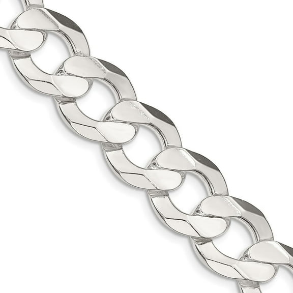 Auriga Fine Jewelry 925 Sterling Silver 13.8 mm Concave Beveled Curb Chain Necklace for Men 20"