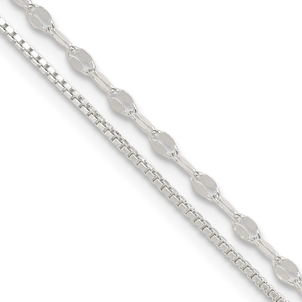 Auriga 925 Sterling Silver 2-Strand Fancy Chain Anklet 9inch for Women