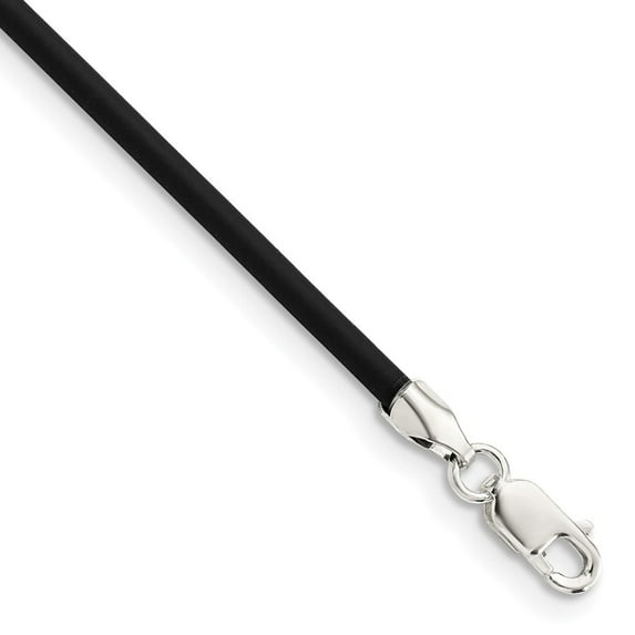 Auriga 925 Sterling Silver 2 mm Black Rubber Cord Necklace for Women 16"