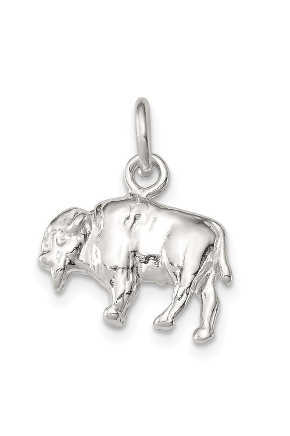 Fine Jewelry 925 Sterling Silver 3-D Buffalo Charm for Women (L - 14 mm, W - 16 mm)