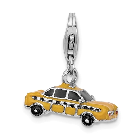 Auriga 925 Sterling Silver 3-D Enameled Taxi Cab Charm w/Fancy Lobster Clasp (L - 29mm, W - 14mm)