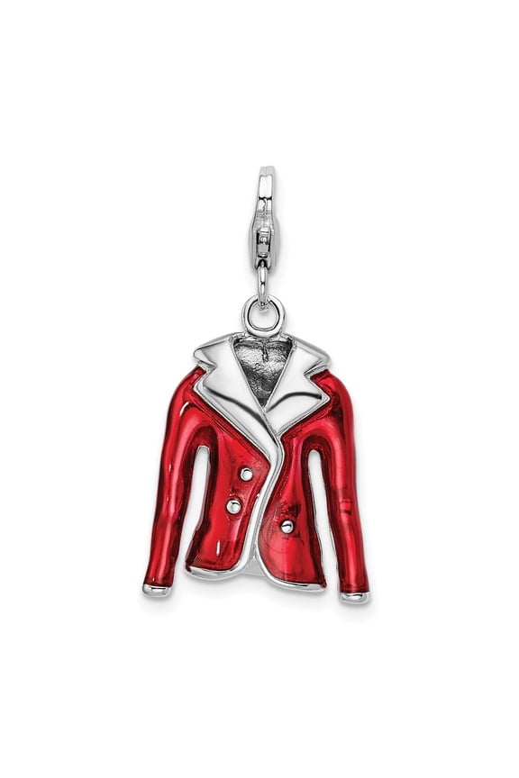 925 Sterling Silver 3-D Red Enameled Jacket Charm with Lobster Clasp (L - 40mm, W - 16mm)