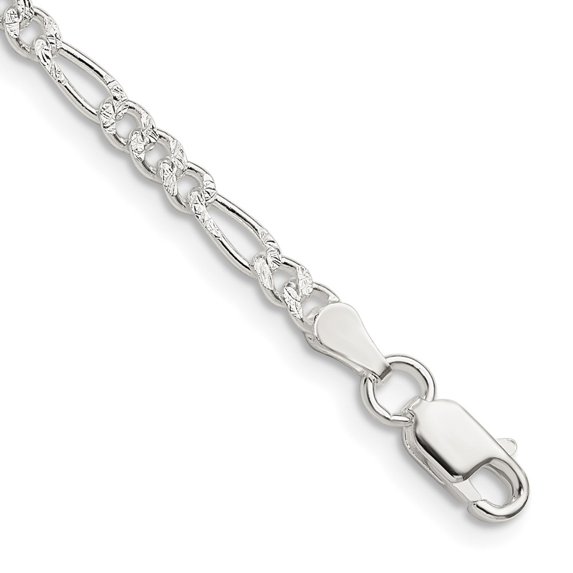 Auriga 925 Sterling Silver 3mm Flat Figaro Chain Bracelet 7 inch for Women