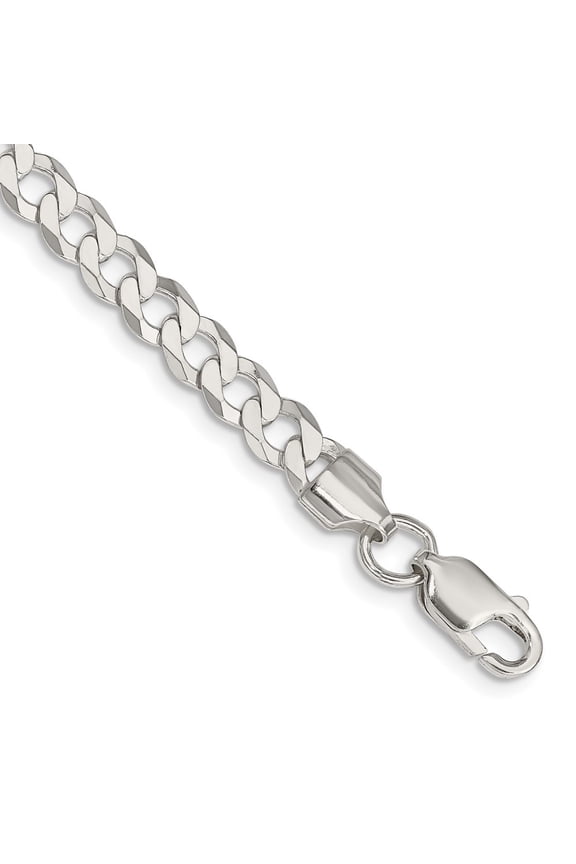 Fine Jewelry 925 Sterling Silver 5.75mm Flat Curb Chain Bracelet 8inch for Women