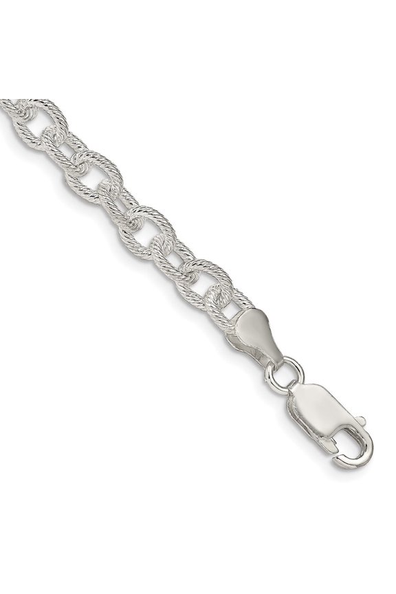 Fine Jewelry 925 Sterling Silver 6.25mm Fancy Patterned Rolo Chain Bracelet 8 inch for Women