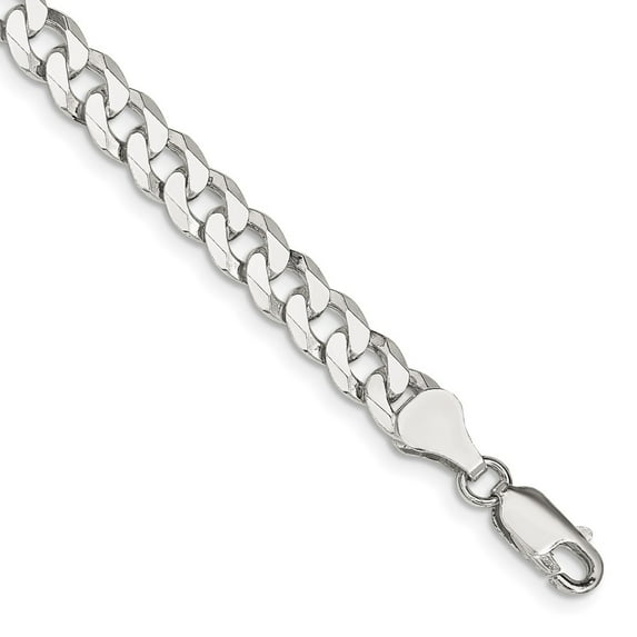 Auriga 925 Sterling Silver 6mm Beveled Curb Chain Bracelet 8 inch for Women