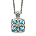 thumbnail image 1 of Auriga 925 Sterling Silver 6x3 mm with 14K Accent Antiqued Diamond and Marquise Blue Topaz Necklace for Women 18", 1 of 6