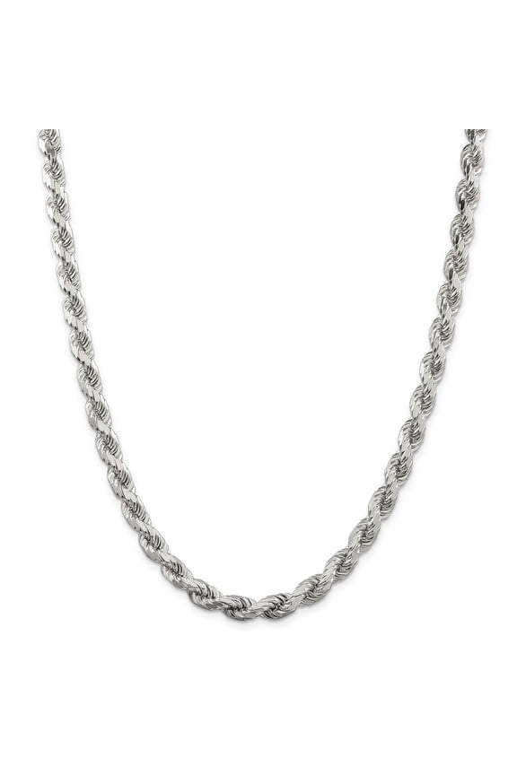 925 Sterling Silver 7 mm Diamond-cut Rope Chain Necklace for Mens 22"