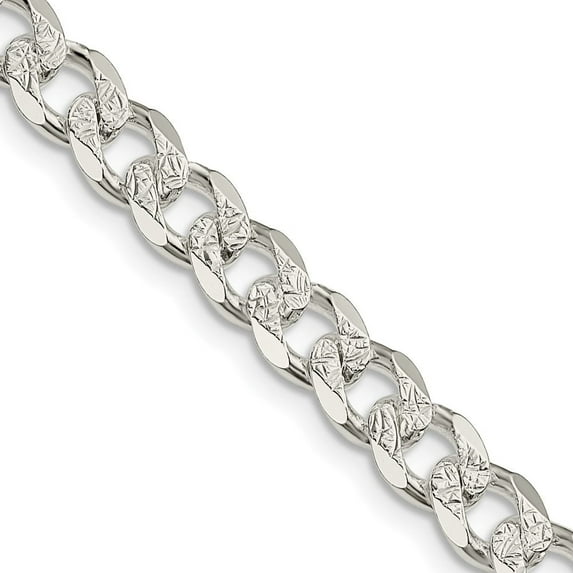 Auriga Fine Jewelry 925 Sterling Silver 7 mm Pav‚ Curb Chain Necklace for Mens 22"