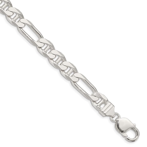 Auriga Fine Jewelry 925 Sterling Silver 8.75mm Figaro Anchor Chain Bracelet 9inch for Women