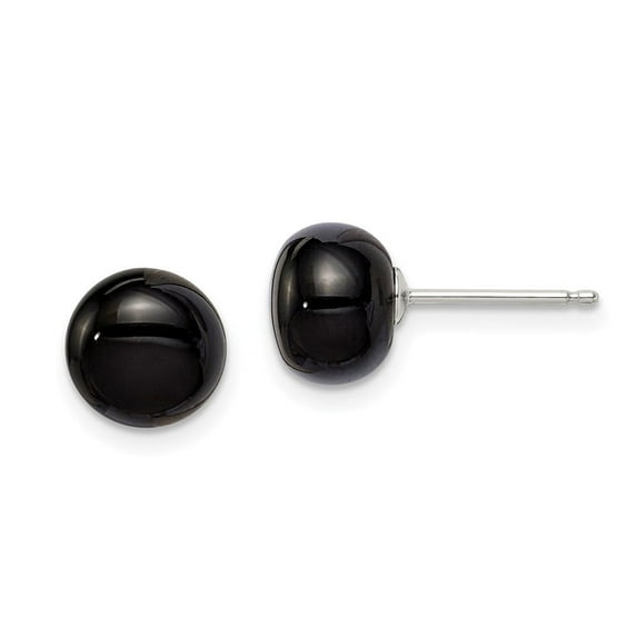 Auriga Fine Jewelry 925 Sterling Silver 8-8.5mm Black Agate Stud Earrings for Women (L-8 to 8.5mm, W- 8 to 8.5mm)