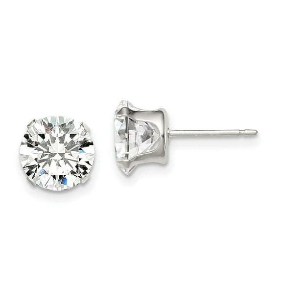 Auriga Fine Jewelry 925 Sterling Silver 8mm Round Snap Set CZ Stud Earrings for Women (L- 8mm, W- 8mm)