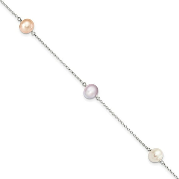 Auriga Fine Jewelry 925 Sterling Silver 8mm White/Pink/Purple Semi-Round Fwc Pearl Bracelet 7.5inch for Women