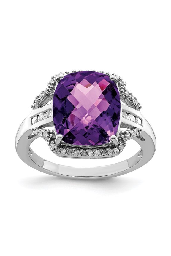 925 Sterling Silver Amethyst and Diamond Engagement Ring Size 7 for Women