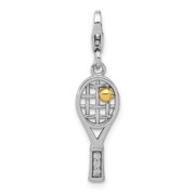 Auriga 925 Sterling Silver Amore La Vita CZ 3-D Tennis Racquet Charm for WomenL- 32mm, W- 8.25mm