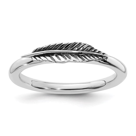 Auriga 925 Sterling Silver Antiqued Feather Ring for Women Size- 8