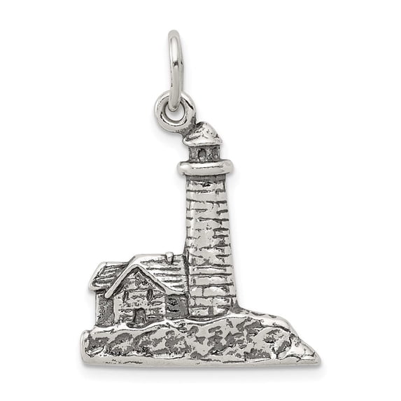 Auriga Fine Jewelry 925 Sterling Silver Antiqued Lighthouse Charm for Women (L - 30 mm, W - 23 mm)