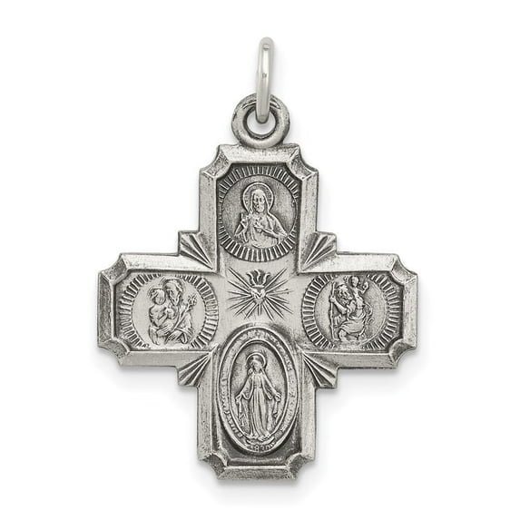 Auriga Fine Jewelry 925 Sterling Silver Antiqued Reversible 4-way Medal for Women (L - 37 mm, W - 20 mm)