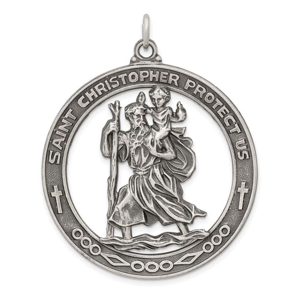 Auriga 925 Sterling Silver Antiqued Saint Christopher Medal Pendant for Women (Length - 33 mm, Width - 23 mm)