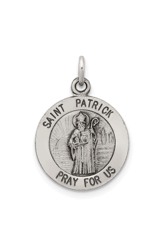 925 Sterling Silver Antiqued Saint Patrick Medal for Women (Length - 20 mm, Width - 15 mm)