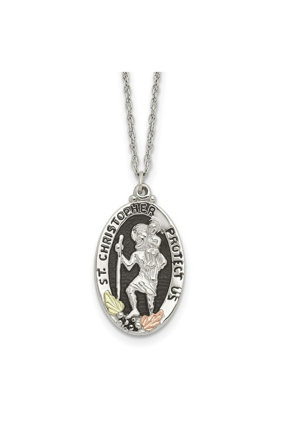 925 Sterling Silver Antiqued St. Christopher Protect Us 18inch Necklace for Women