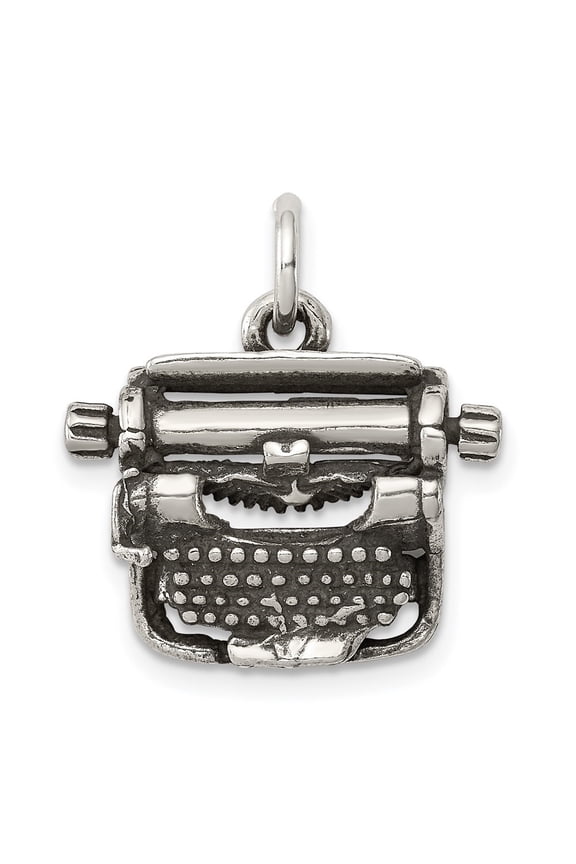 925 Sterling Silver Antiqued Typewriter Charm for Women (Length - 20 mm, Width - 19 mm)