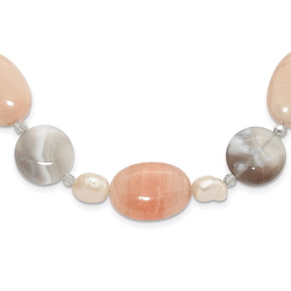 Auriga 925 Sterling Silver Aventurine, Crystal and Freshwater Cultured Pearl w/2in ext. Necklace for Women 19"