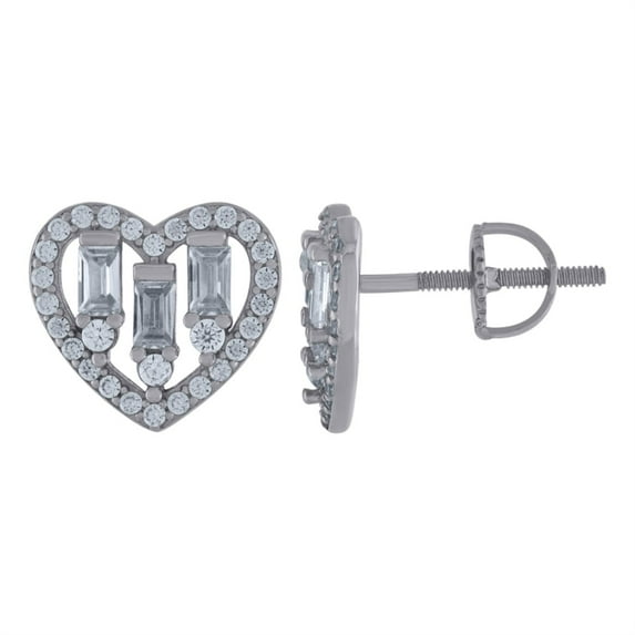 Auriga 925 Sterling Silver Baguette Cubic Zirconia Heart Stud Earrings for Women