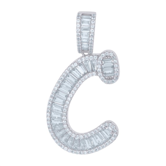Auriga Fine Jewelry 925 Sterling Silver Baguette Cubic Zirconia Initial Letter C Charm Pendant for Women