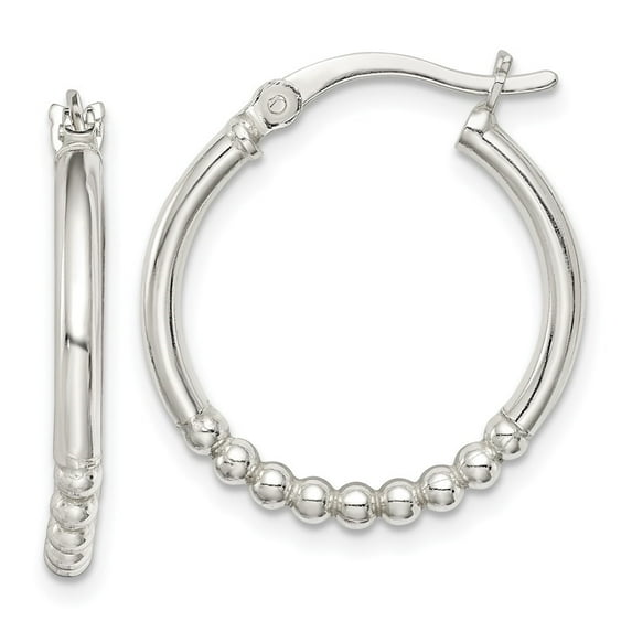 Auriga Fine Jewelry 925 Sterling Silver Beaded Hoop Earrings for Women (L-22.8mm, W-20.5mm)