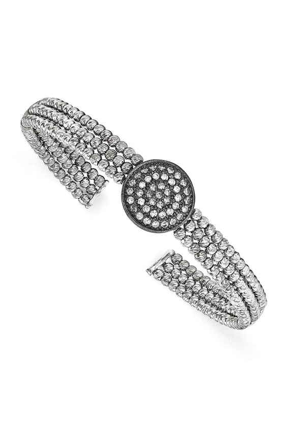 Fine Jewelry 925 Sterling Silver Black 3-Strand Beaded Crystal Cuff Bracelet for Women