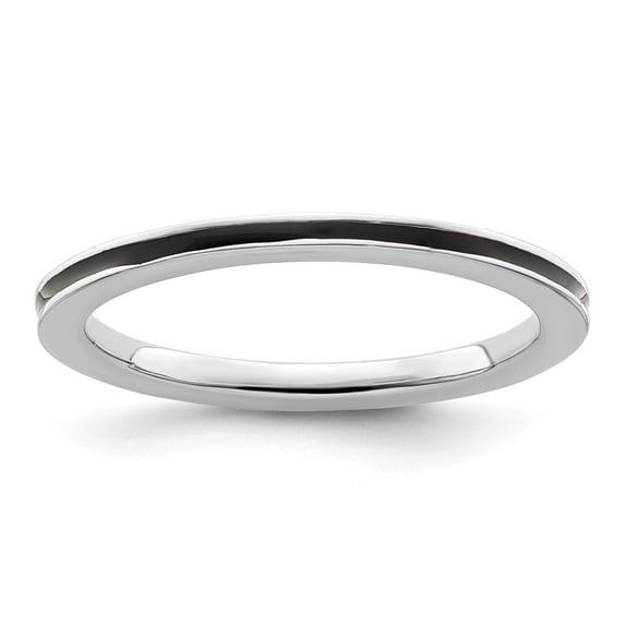 Auriga Fine Jewelry 925 Sterling Silver Black Enameled 1.5mm Ring for Women Size- 9