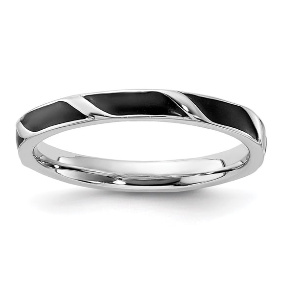 Auriga 925 Sterling Silver Black Enameled Ring for Women Size- 10
