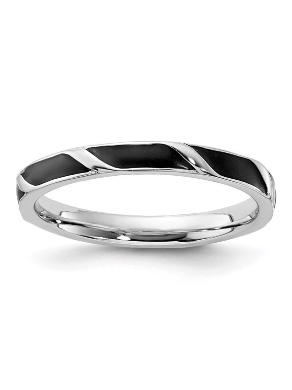 925 Sterling Silver Black Enameled Ring for Women Size- 10