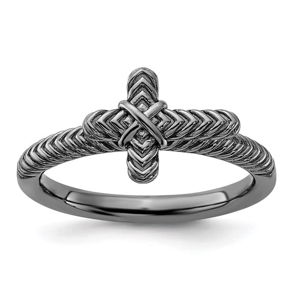 Auriga 925 Sterling Silver Black Rhodium Textured Cross Ring for Women Size- 10