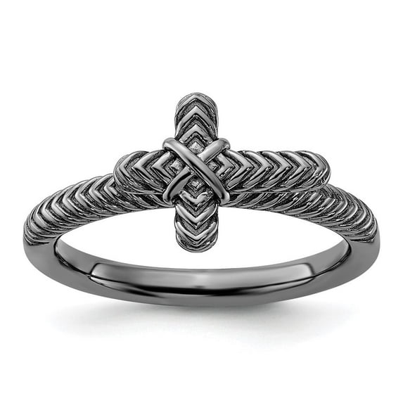 Auriga Fine Jewelry 925 Sterling Silver Black Rhodium Textured Cross Ring for Women Size 8