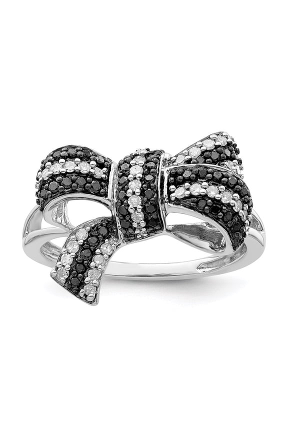 925 Sterling Silver Black and White Bow Diamond Ring Size 8 for Women