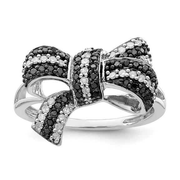 Auriga 925 Sterling Silver Black and White Bow Diamond Ring Size 8 for Women