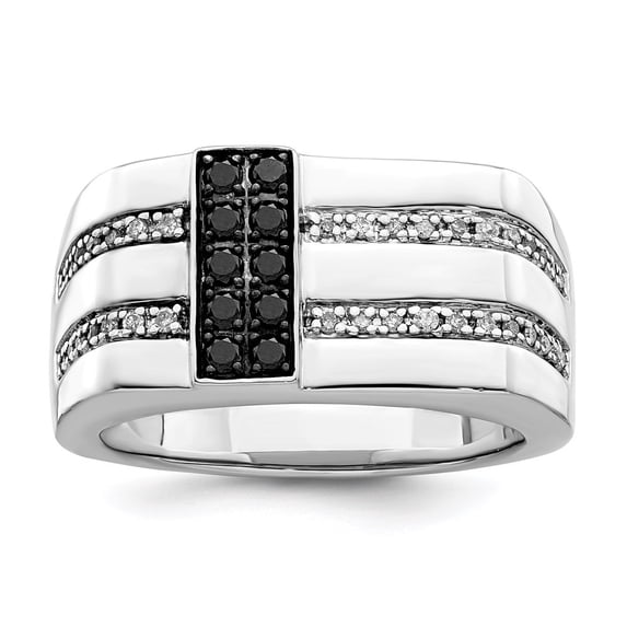 Auriga 925 Sterling Silver Black and White Diamond Band Ring Size 9 for Men's