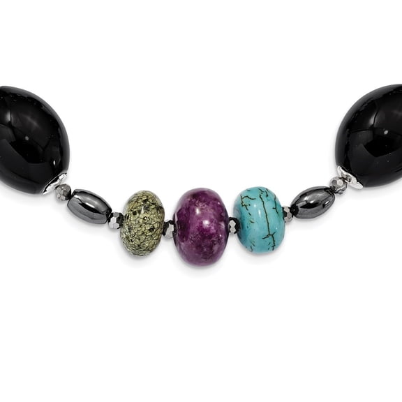 Auriga 925 Sterling Silver BlkAgte/Crys/Hem/Prpl Magn./Recon.Magn./Serpentine w/ 2in ext. Necklace for Women 17.5"